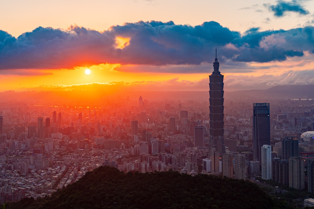 city skyline during sunset with cloudy sky