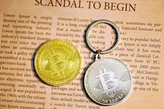 gold round coin on brown paper
