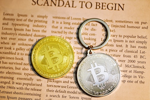 gold round coin on brown paper