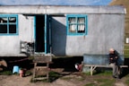 blue and white wooden house