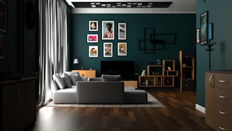 white sectional couch beside brown wooden table