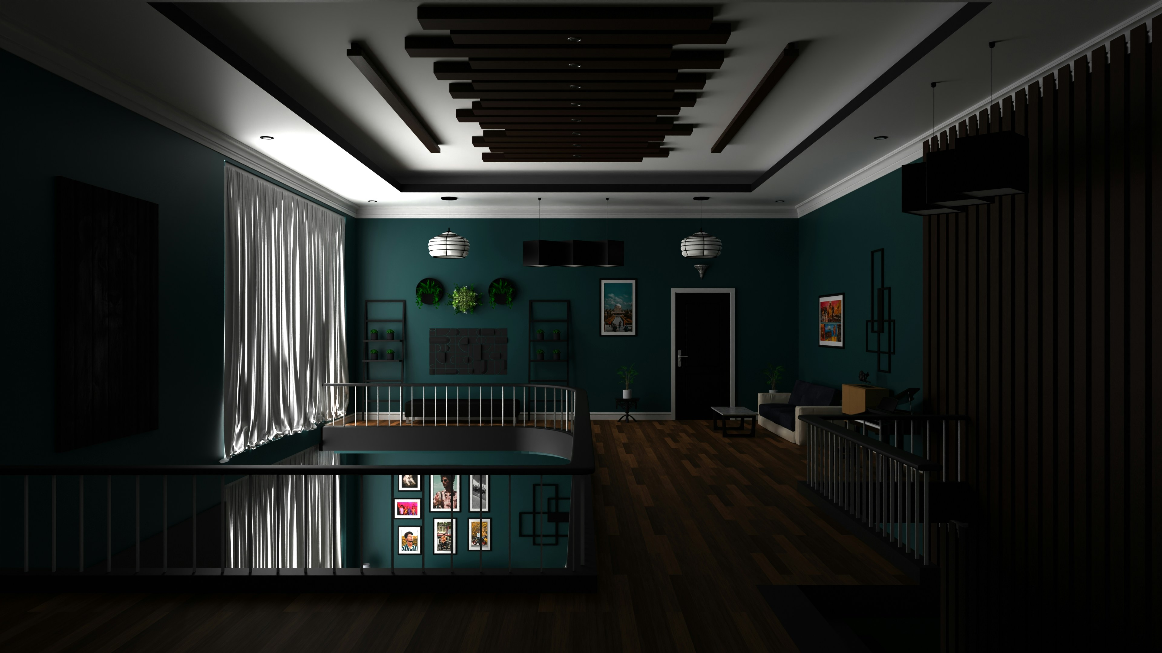 A person experiencing a virtual reality tour of a house