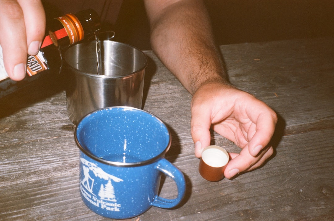 blue and white ceramic mug