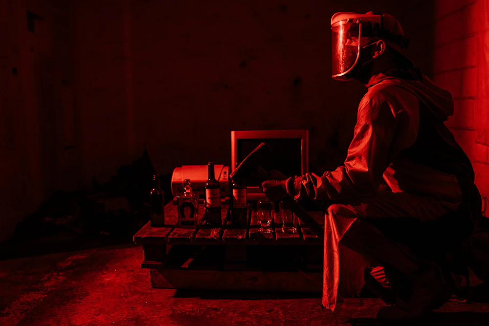 Rage Room participant with a tool