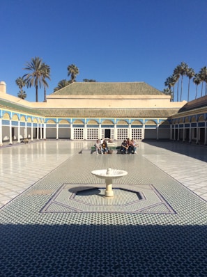 Secluded courtyard with traditional Moroccan tiles and cozy seating perfect for relaxing.