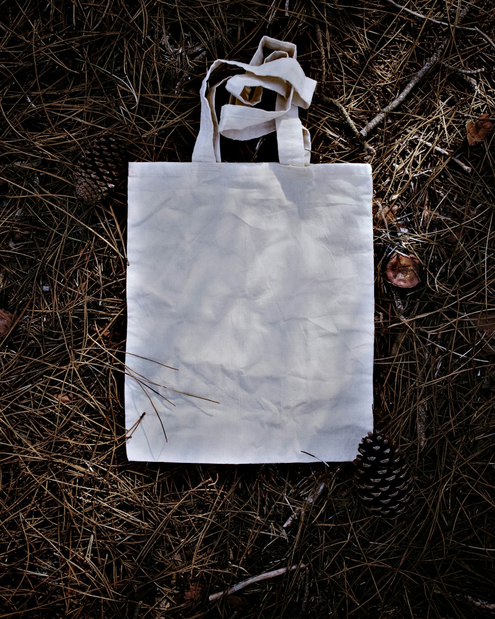 sacchetto di carta bianco su erba marrone