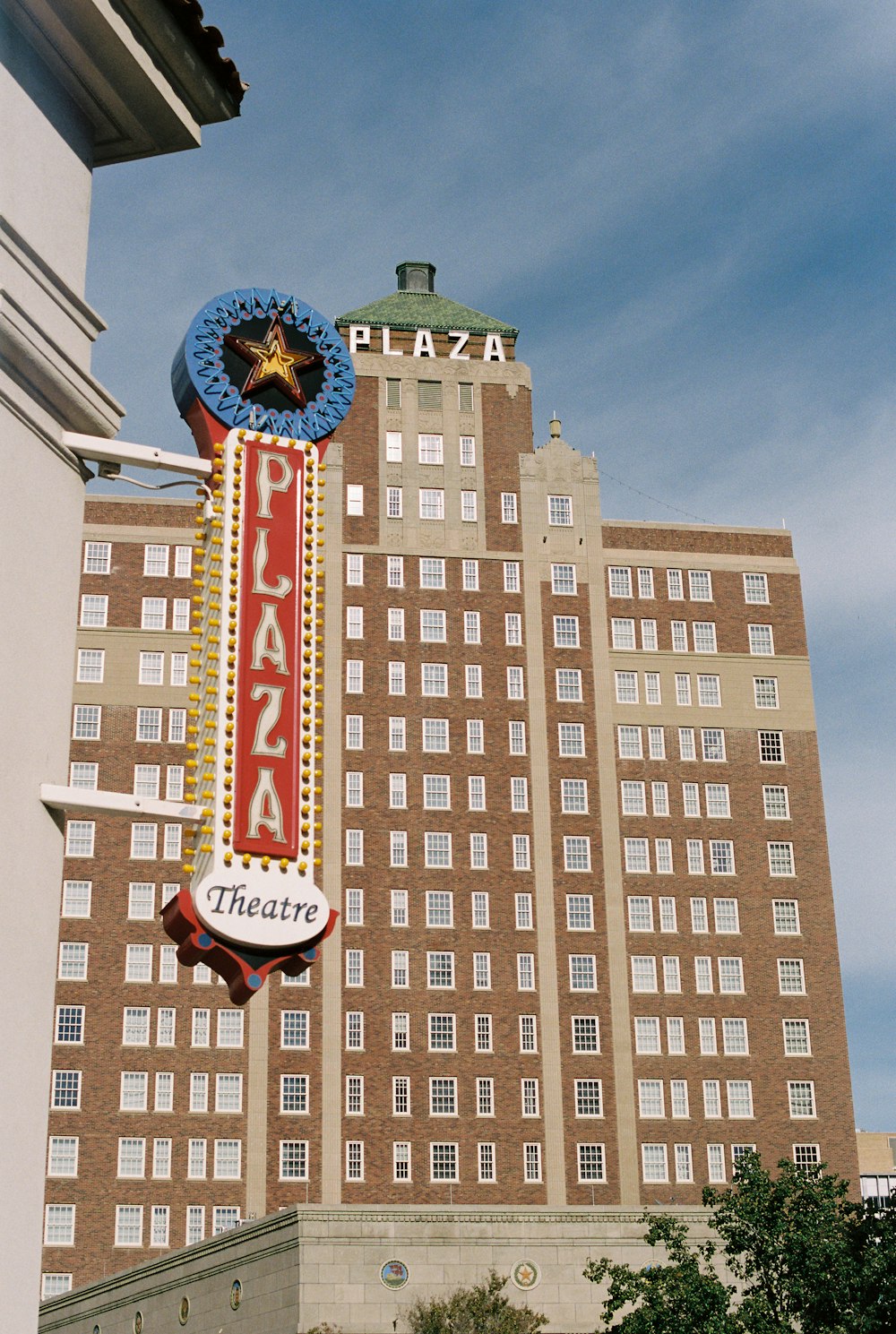 a large building with a sign on the side of it