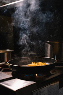 black frying pan on stove