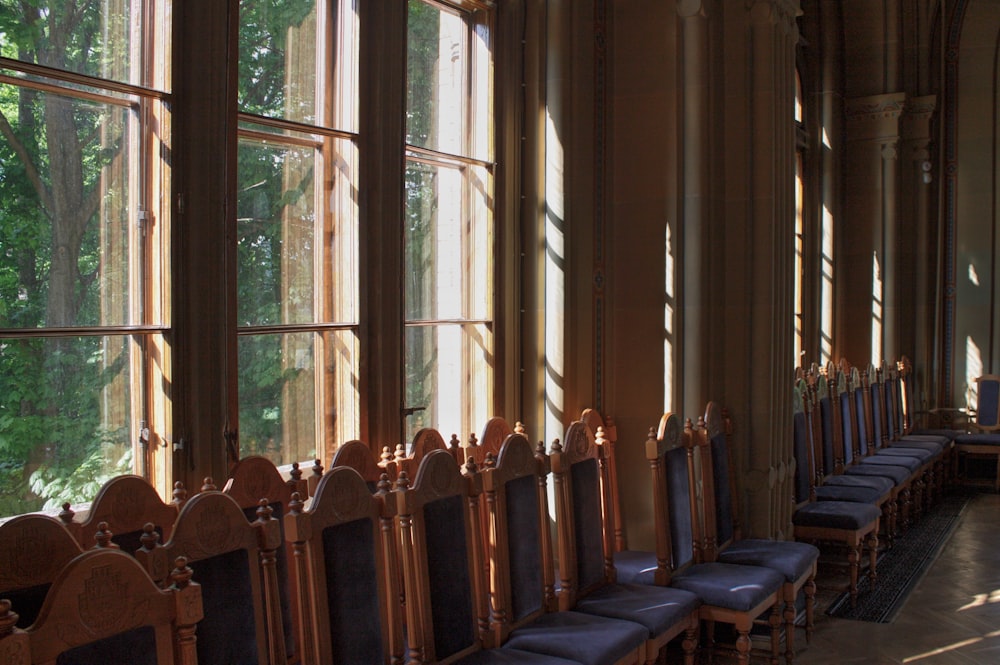 Chaises en bois bleu et marron