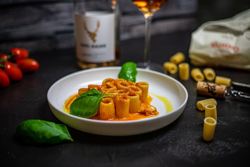 pasta dish on white ceramic plate