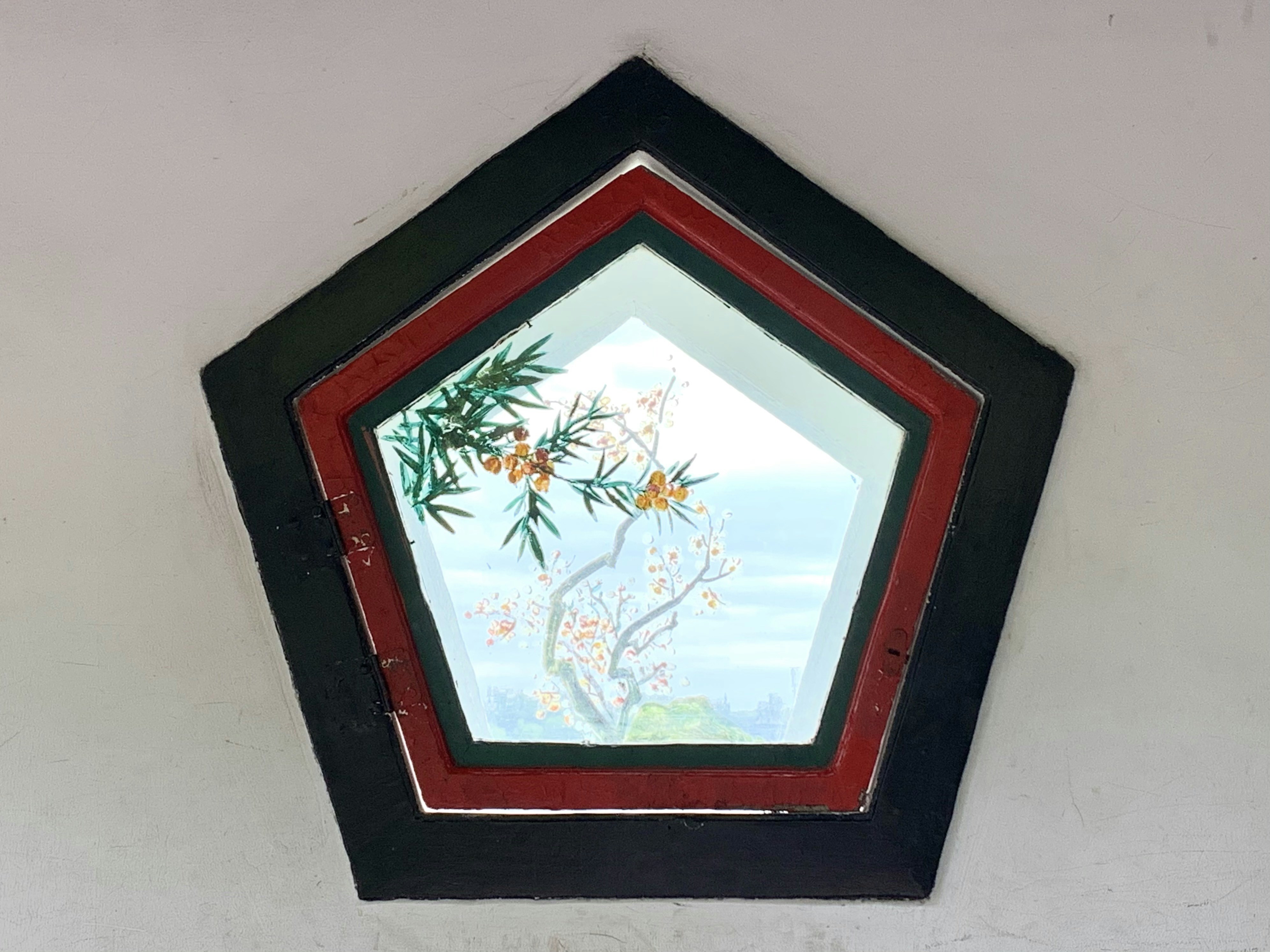 red framed palm tree painting