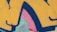 Brightly colored graffiti art featuring abstract shapes with bold outlines. The design includes shades of yellow, pink, blue, and red with black accents.