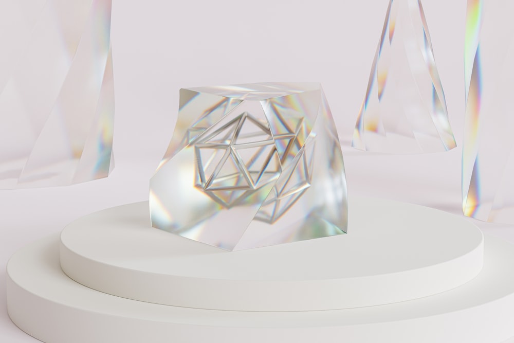decoração de mesa em forma de diamante de vidro transparente