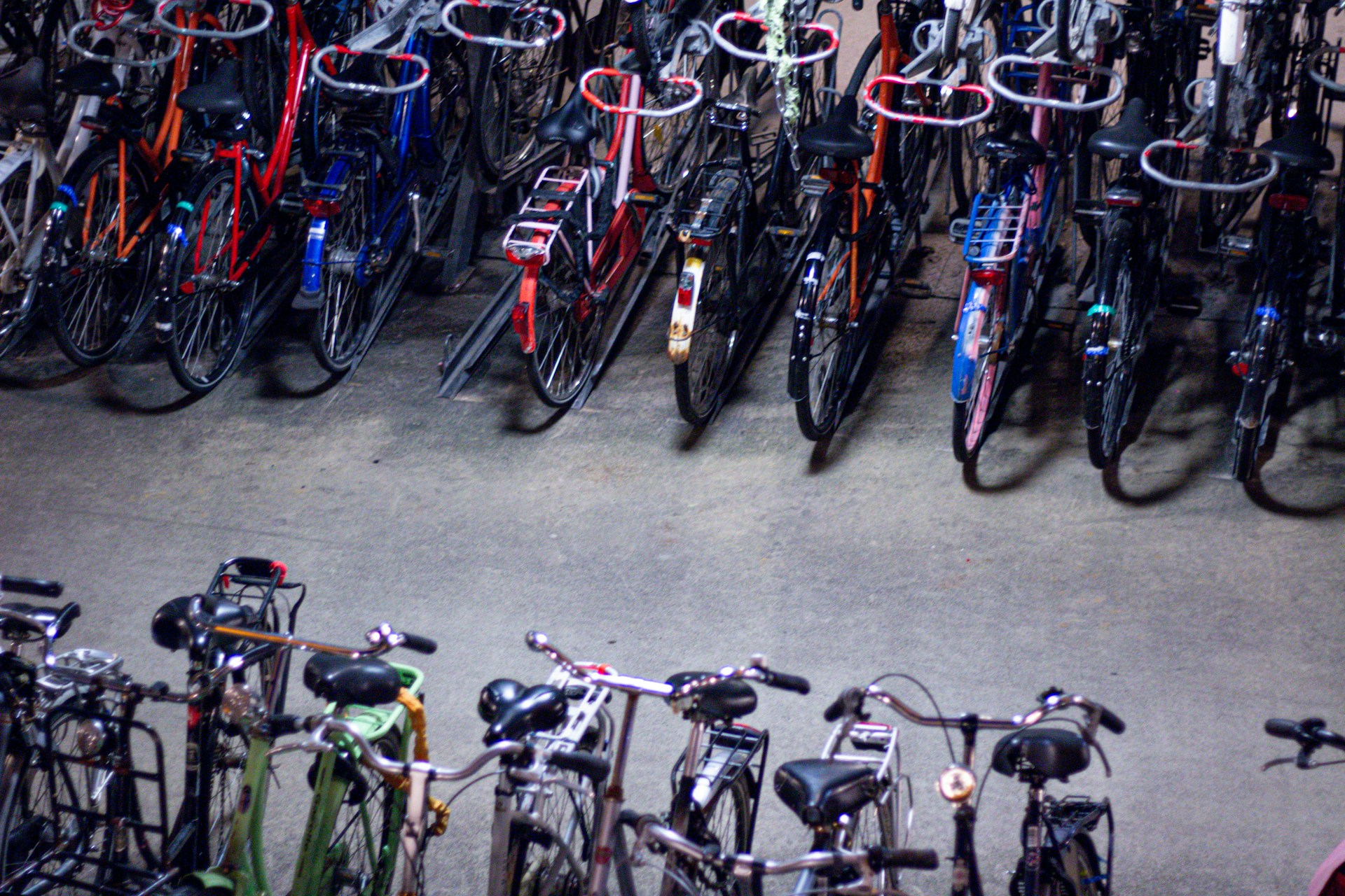 bicycles parked on a parking lot