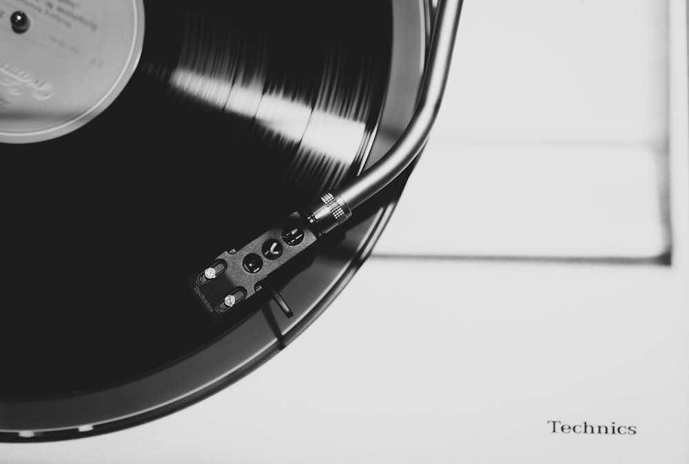 black and silver vinyl record player