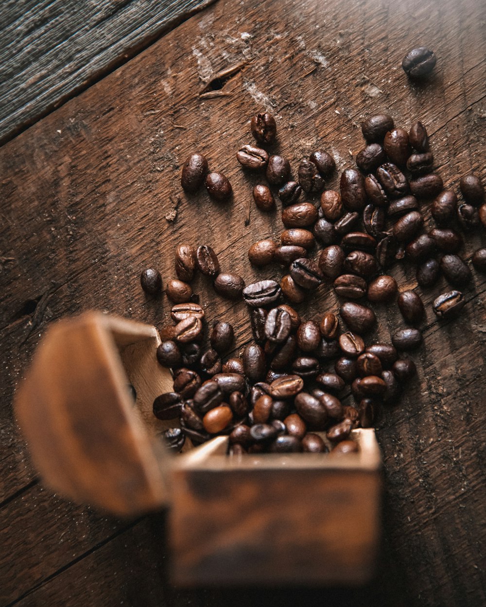 coffee beans on brown wooden table