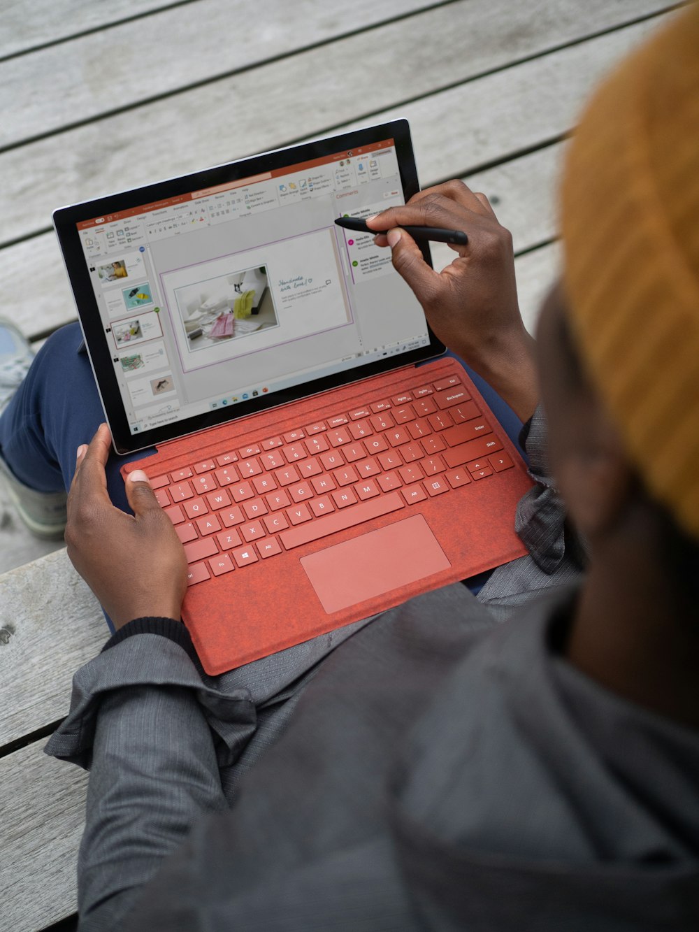 person using Surface tablet