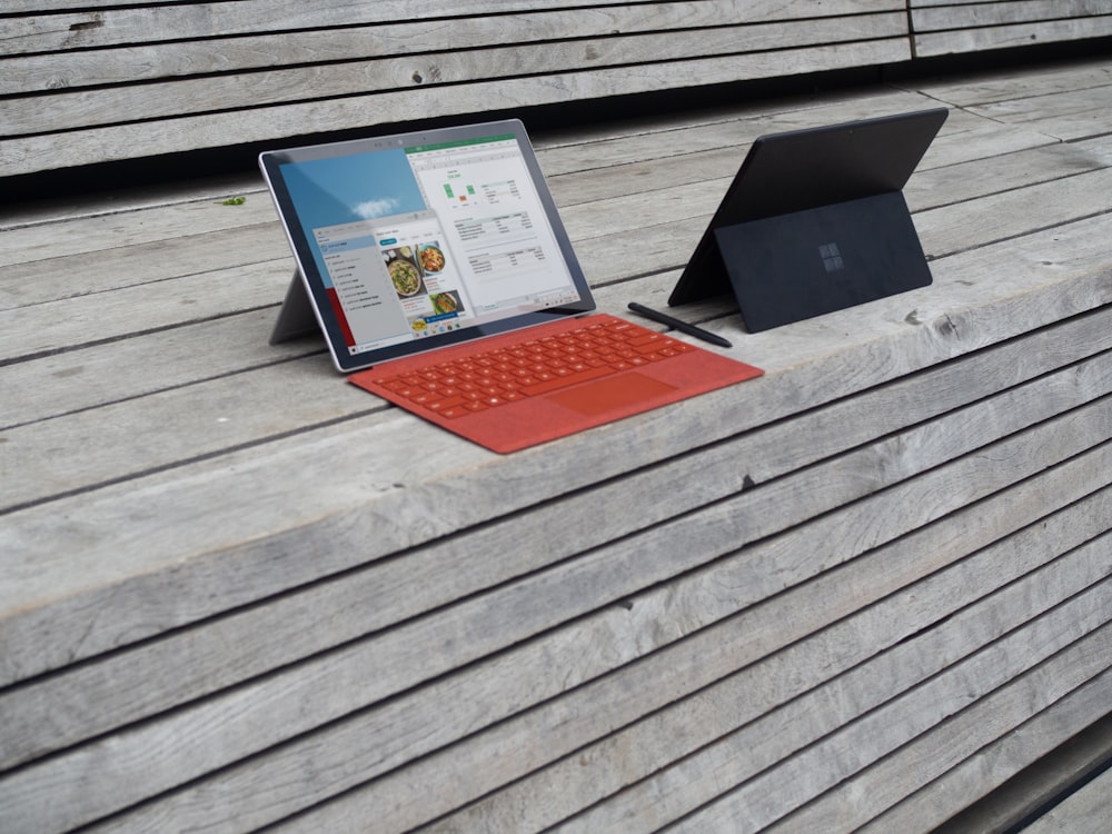 Surface devices on wooden bench
