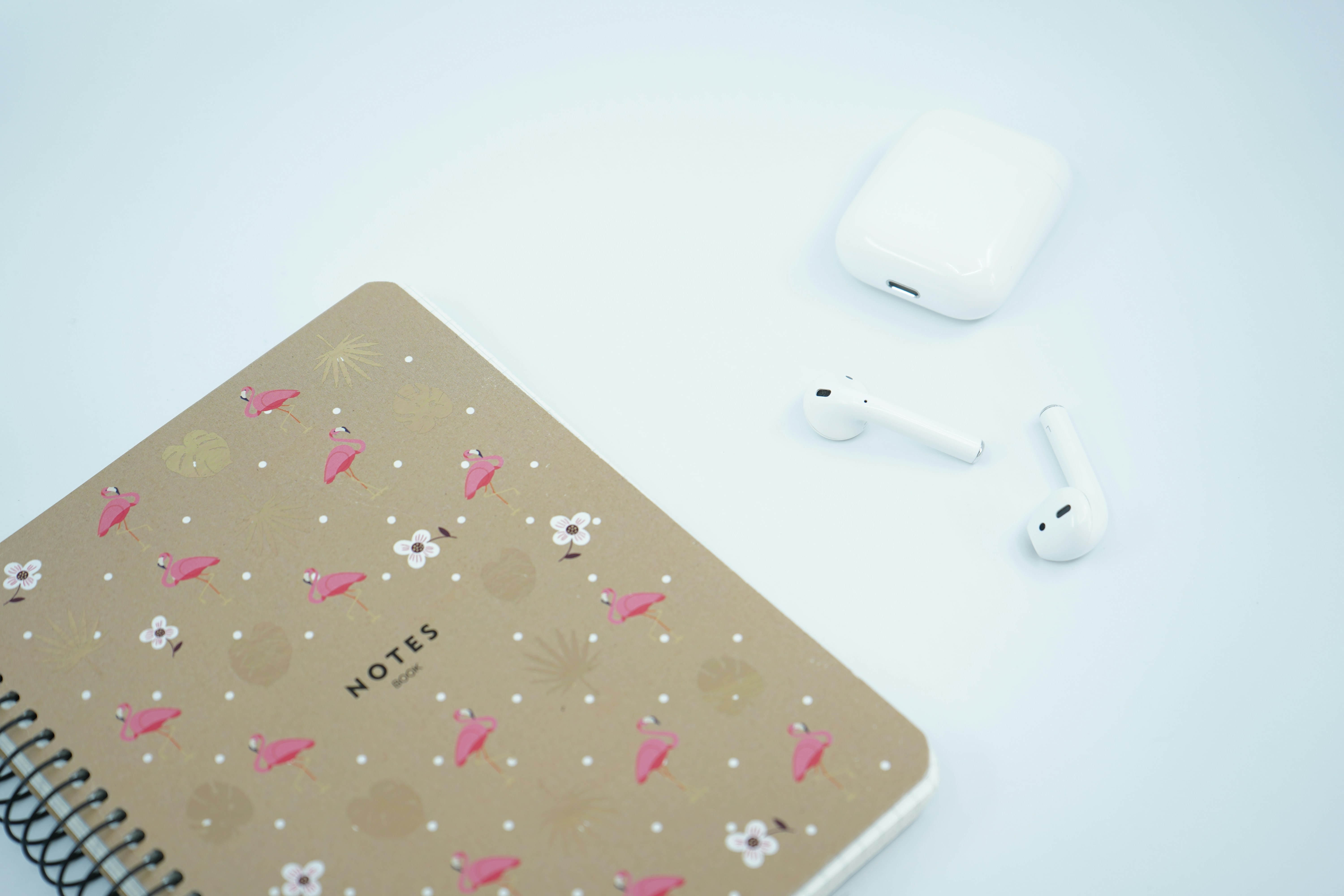 white earbuds beside white earbuds, 