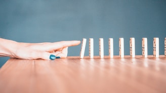 person holding white and blue plastic blocks
