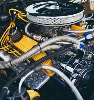 black and yellow car engine