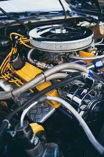 black and yellow car engine