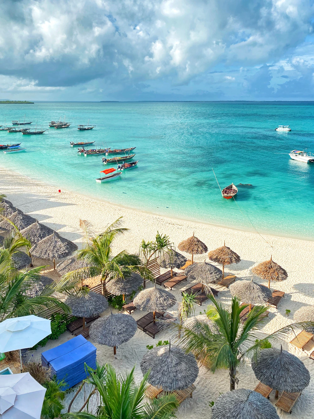Turquoise water and white sand on a Zanzibar beach
