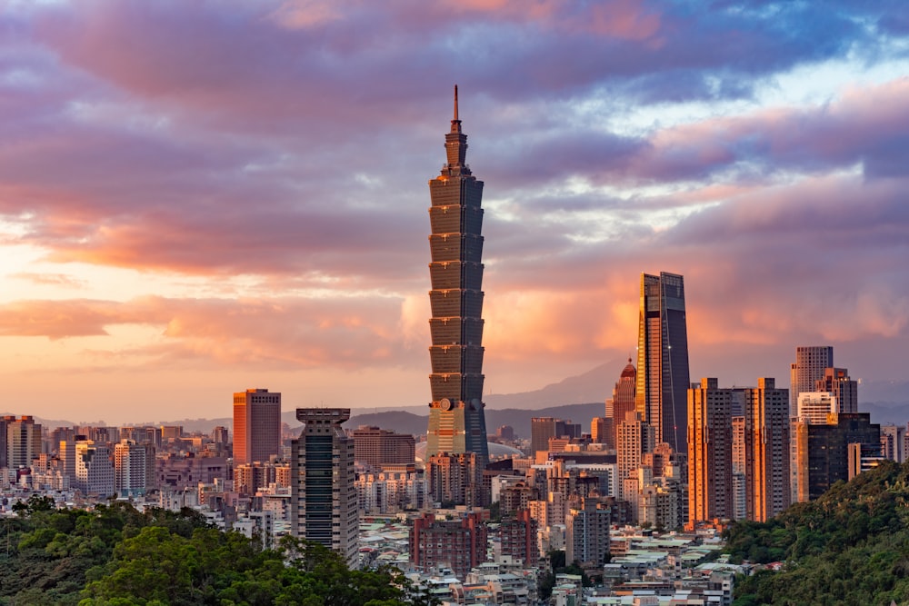 high rise building during sunset