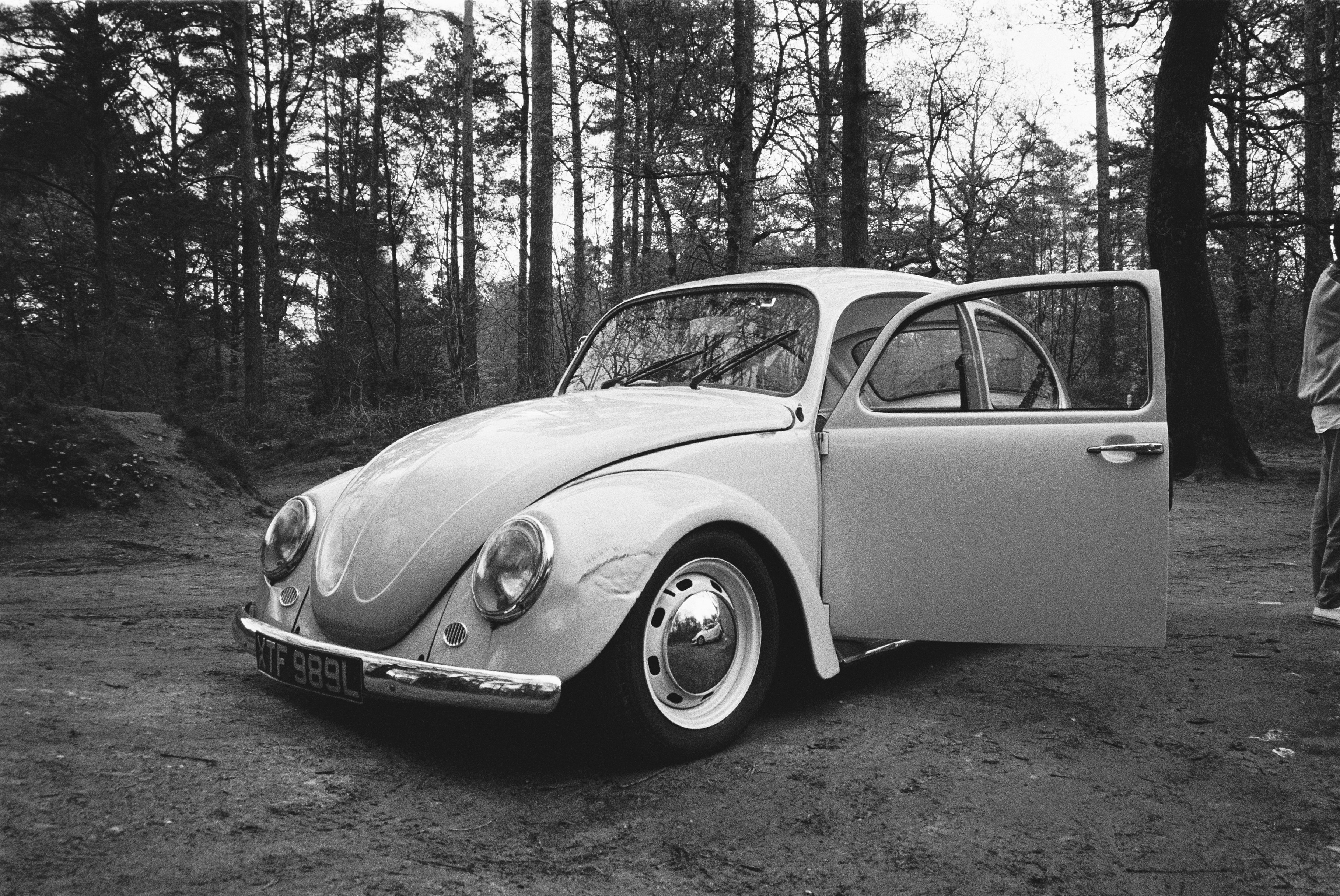grayscale photo of classic car