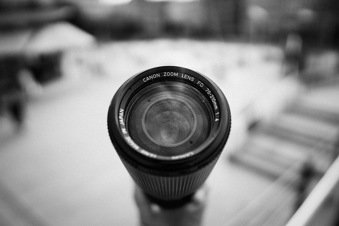 black camera lens on table