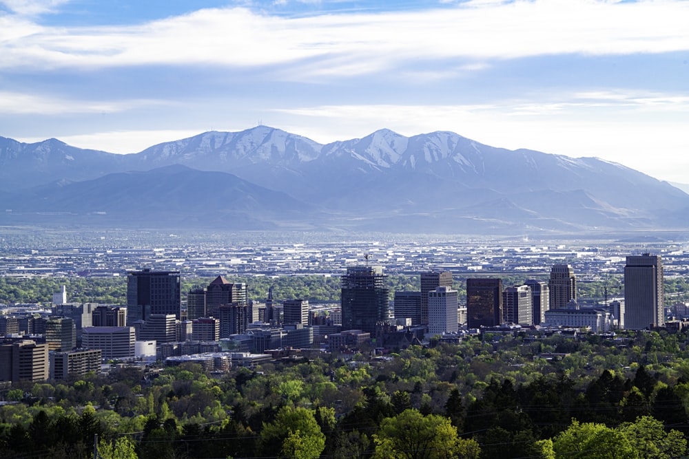 city skyline across green mountain during daytime