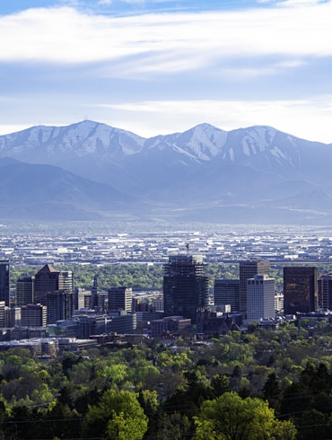 city skyline across green mountain during daytime