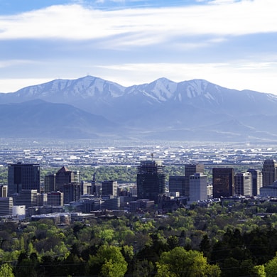 city skyline across green mountain during daytime