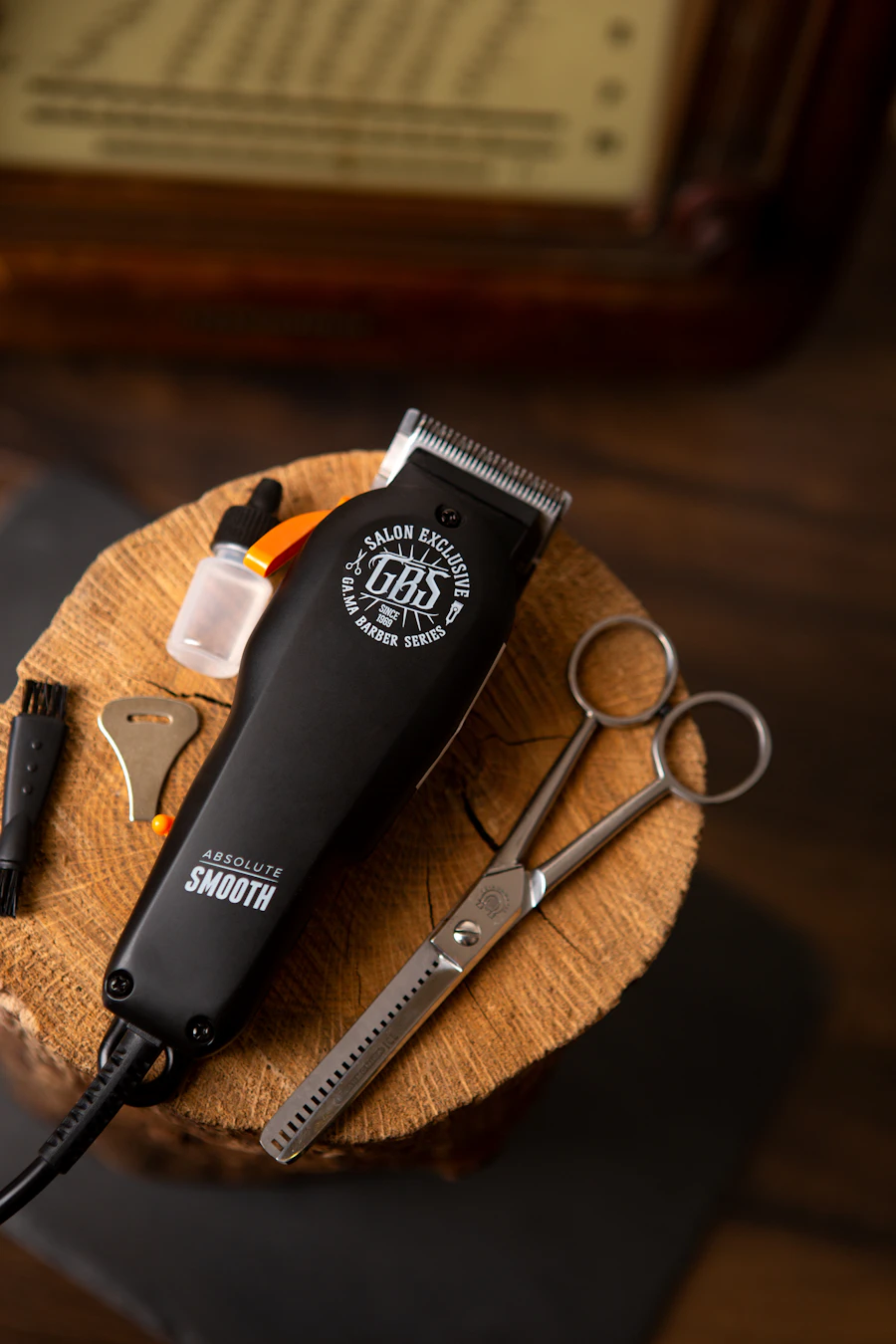 Black grooming jar on a clean counter