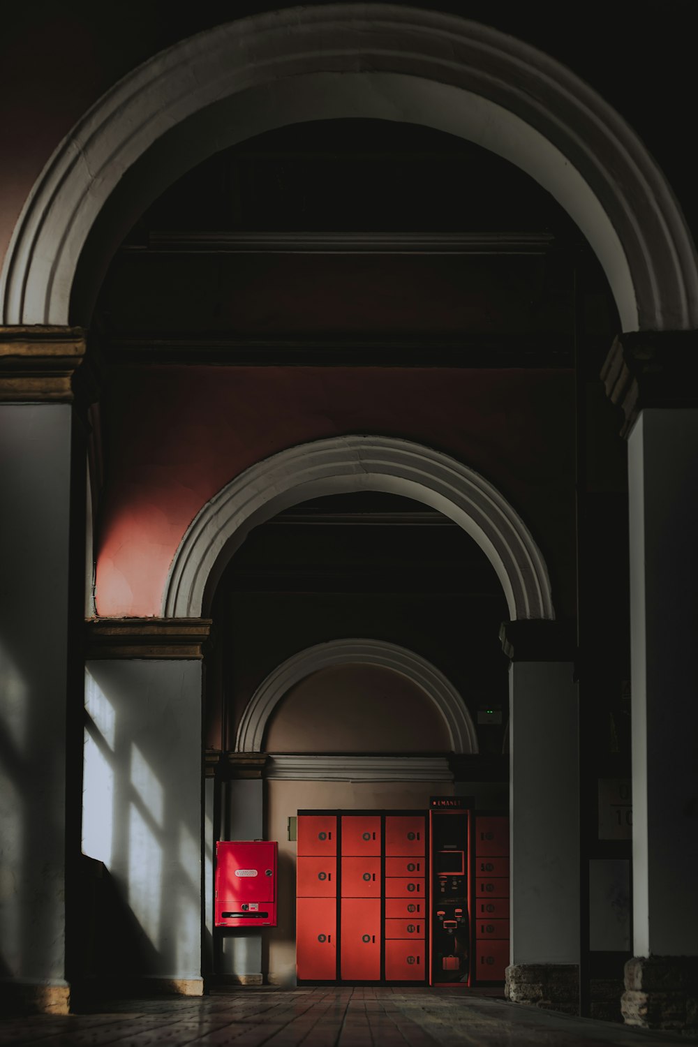 red and white wooden chairs