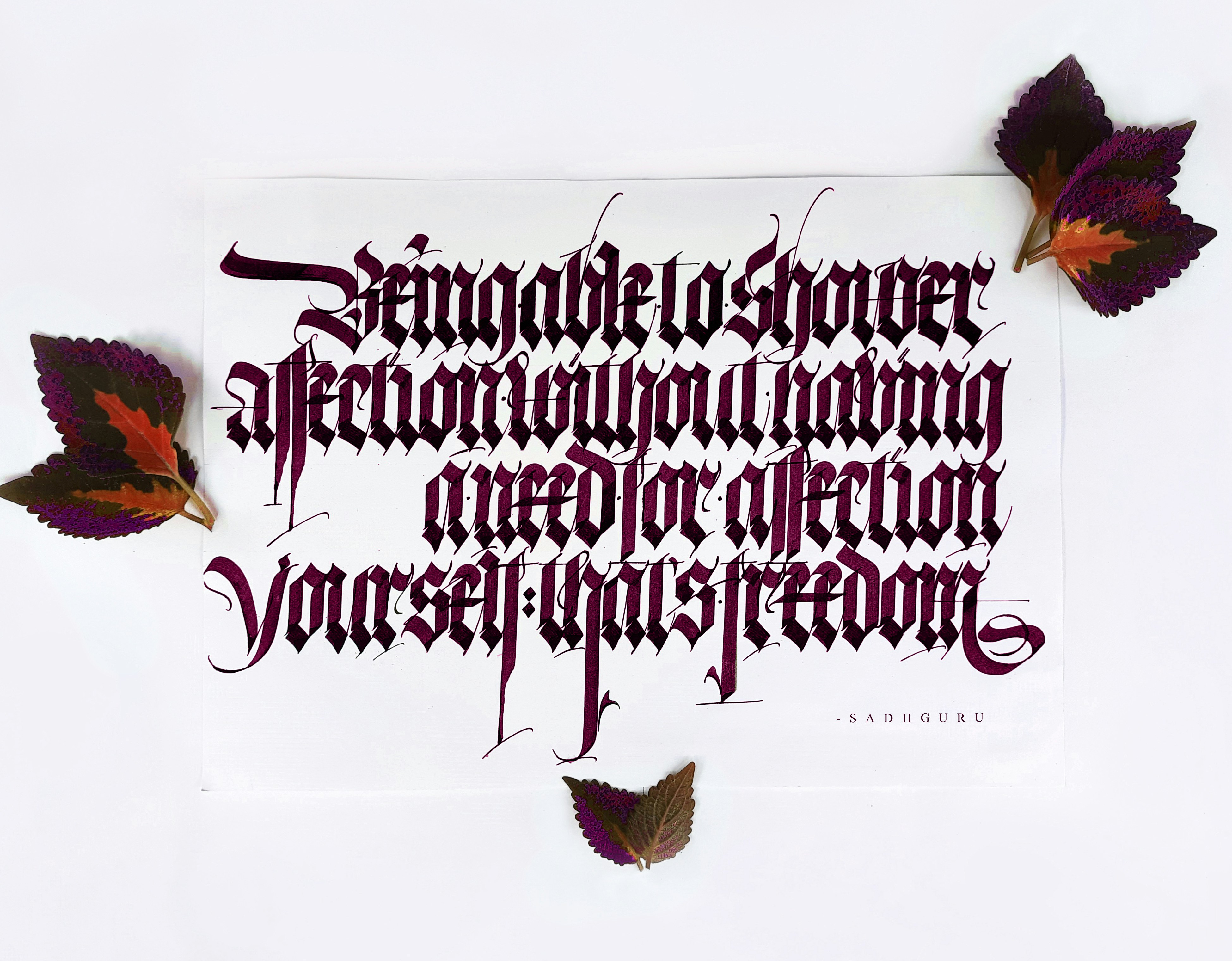 Ornate flourishing calligraphy with sweeping loops on dark paper, moody dramatic lighting