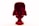A Lego model resembling the helmet of a dark character with a glossy finish, presented in a striking red hue against a bright white background. The Lego pieces are intricately assembled to capture the iconic shape and features of the helmet, with a base displaying related branding.
