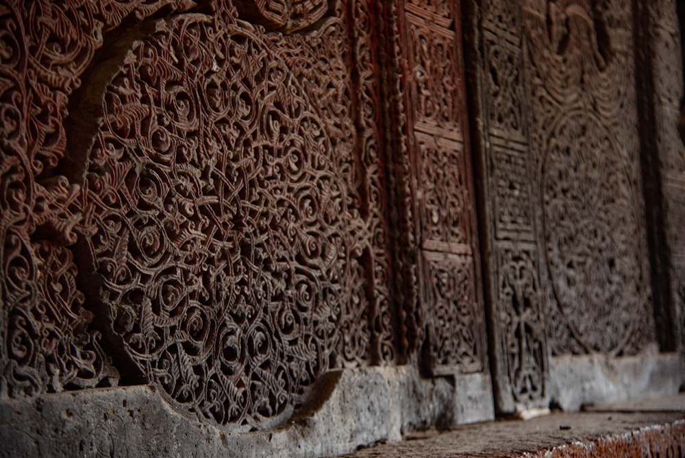 brown and black floral textile