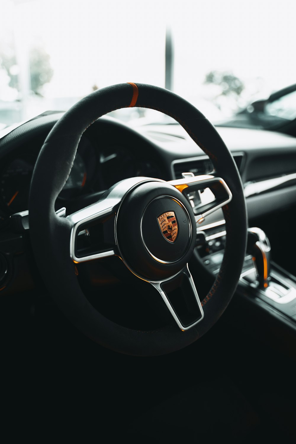 black and silver steering wheel