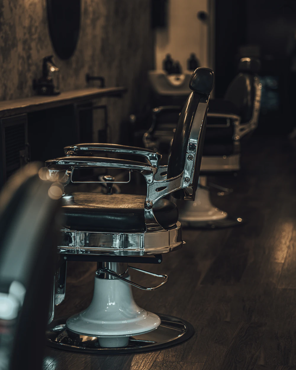 Black and silver barber chair detail