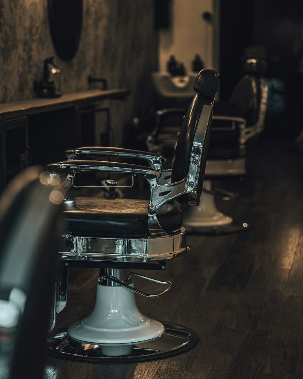 black and silver barber chair