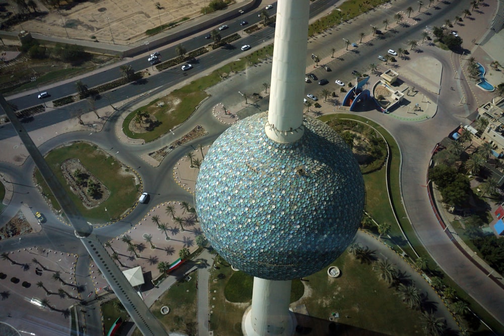 white and blue round concrete building