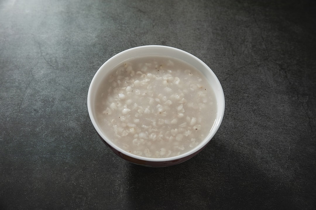 white ceramic bowl with brown soup