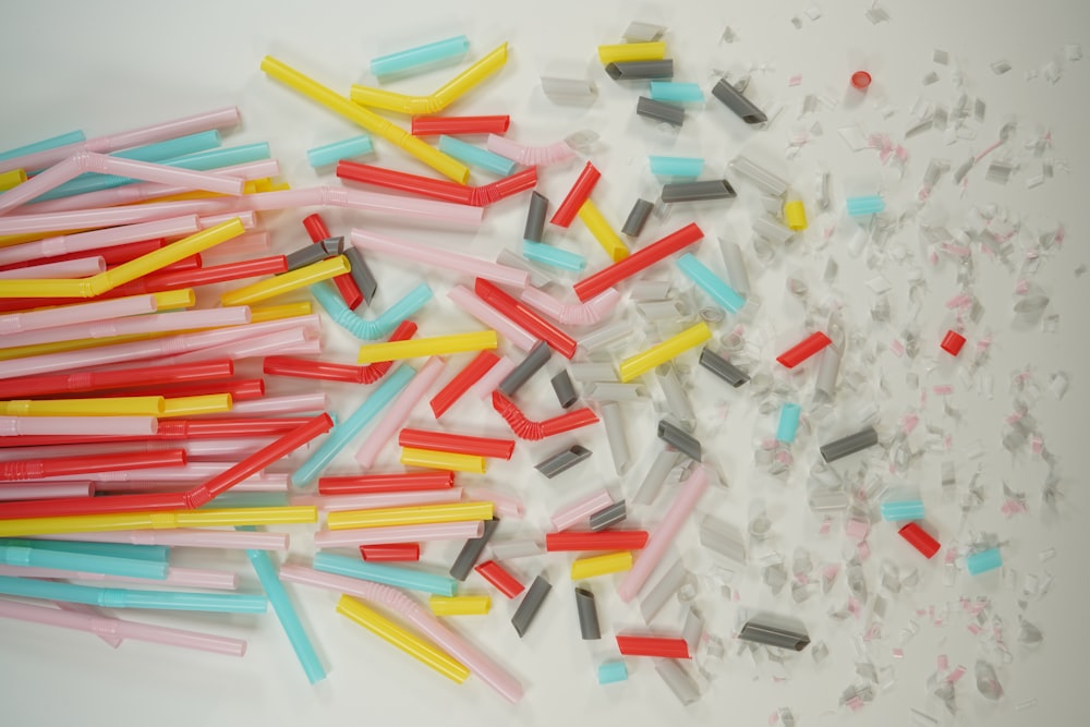 white red yellow and blue plastic straw lot