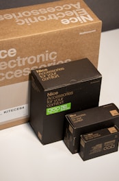 Several cardboard boxes with branding and text indicating they contain accessories for comfort. The boxes vary in size and have a consistent design theme with 'Nice' branding.