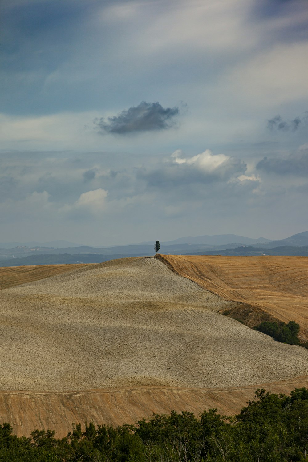 Person im schwarzen Hemd, die tagsüber auf braunem Sand unter weißen Wolken steht