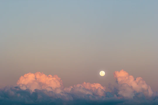 Illustration of moon phases over a calm landscape with soft pastel colors.