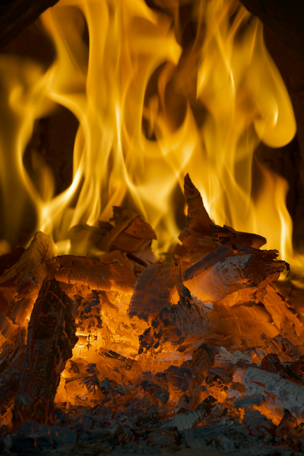 fire on brown rock formation