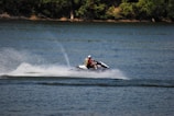 An electric jet ski speeding across the water.