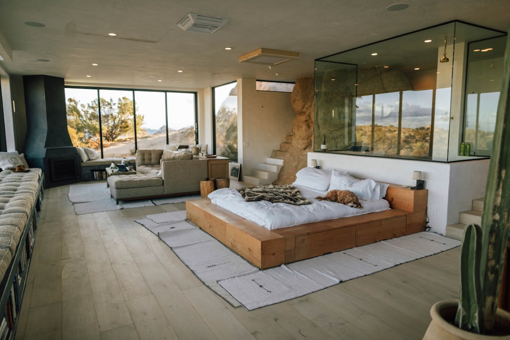 white and brown living room set